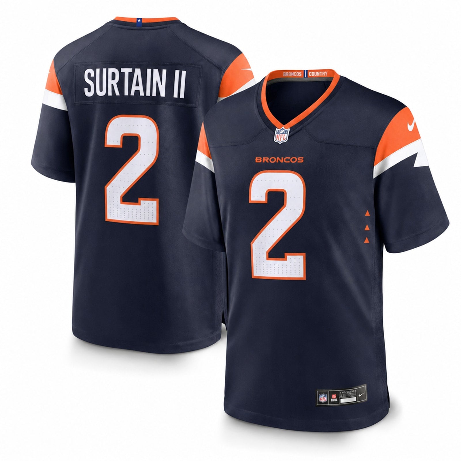 Denver Broncos Patrick Surtain II Navy Game Jersey - 1