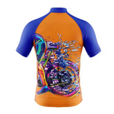 Men’s Full Zip Cycling Jersey – Colorful Graffiti Cyclist Print, Short Sleeve Quick-Dry Breathable MTB Road Bike Tee MCJSS3103