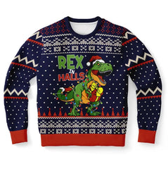 “Rex in the Halls” Festive Dinosaur Ugly Christmas Sweater