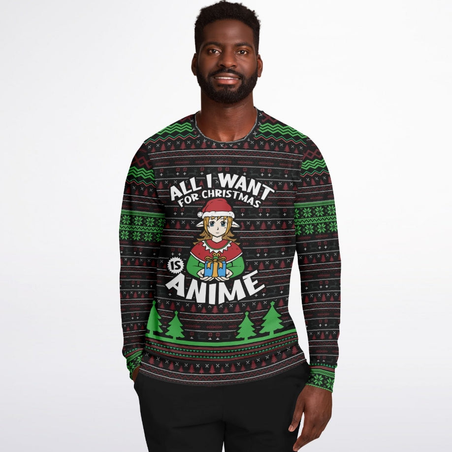 All I Want For Christmas is Anime Christmas Sweater – Funny Ugly Holiday Sweatshirt