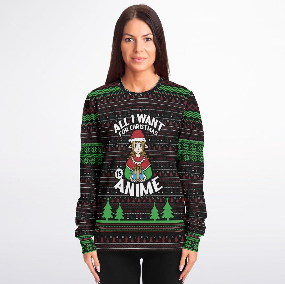 All I Want For Christmas is Anime Christmas Sweater – Funny Ugly Holiday Sweatshirt