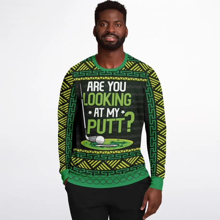Are You Looking at My Putt? - Humorous Golf Themed Ugly Christmas Sweater