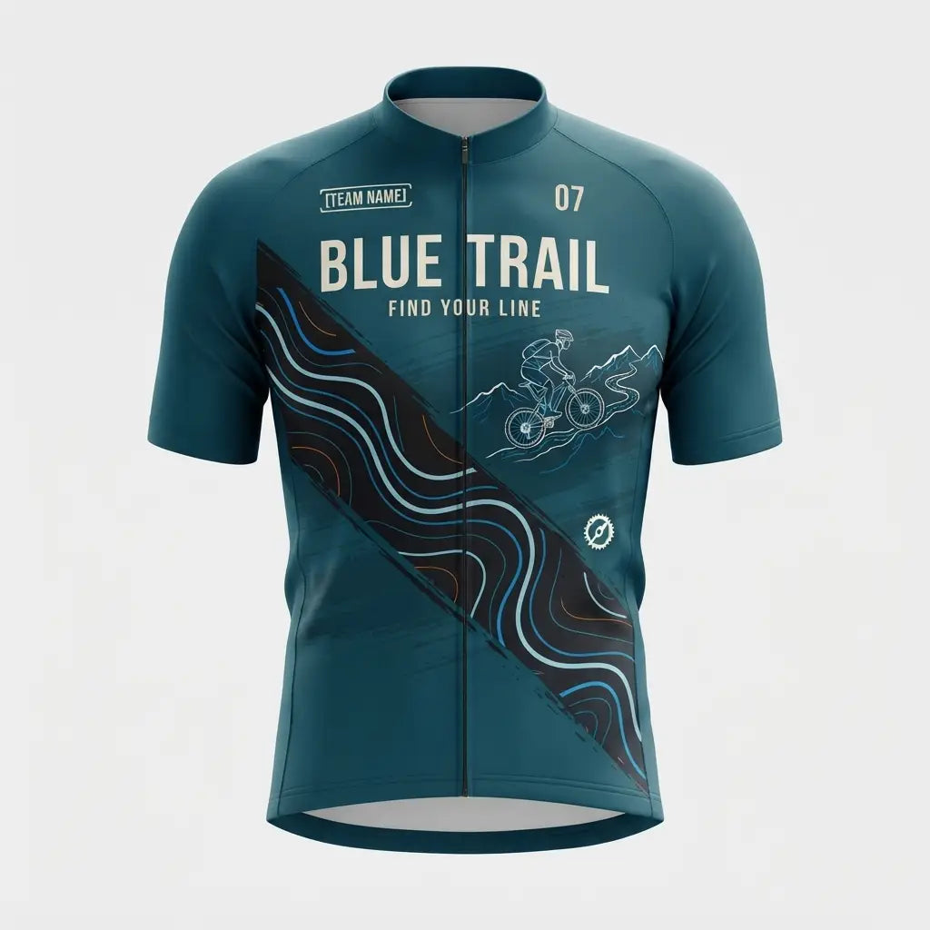 Blue Trail Personalized Men’s Cycling Jersey Set – Custom Name & Number