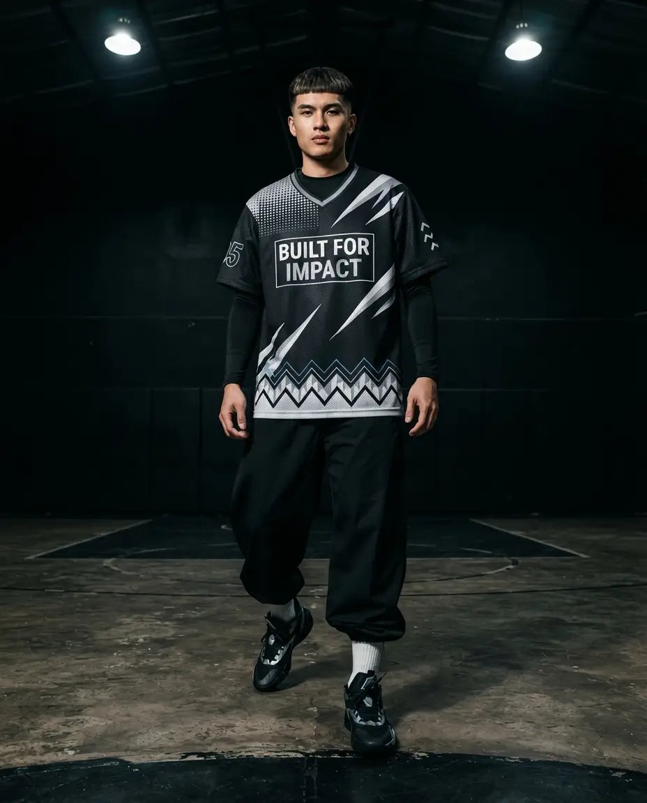 Built For Impact Mesh Football Jersey Inspired by Air Jordan 5 Black Metallic Reimagined Jersey