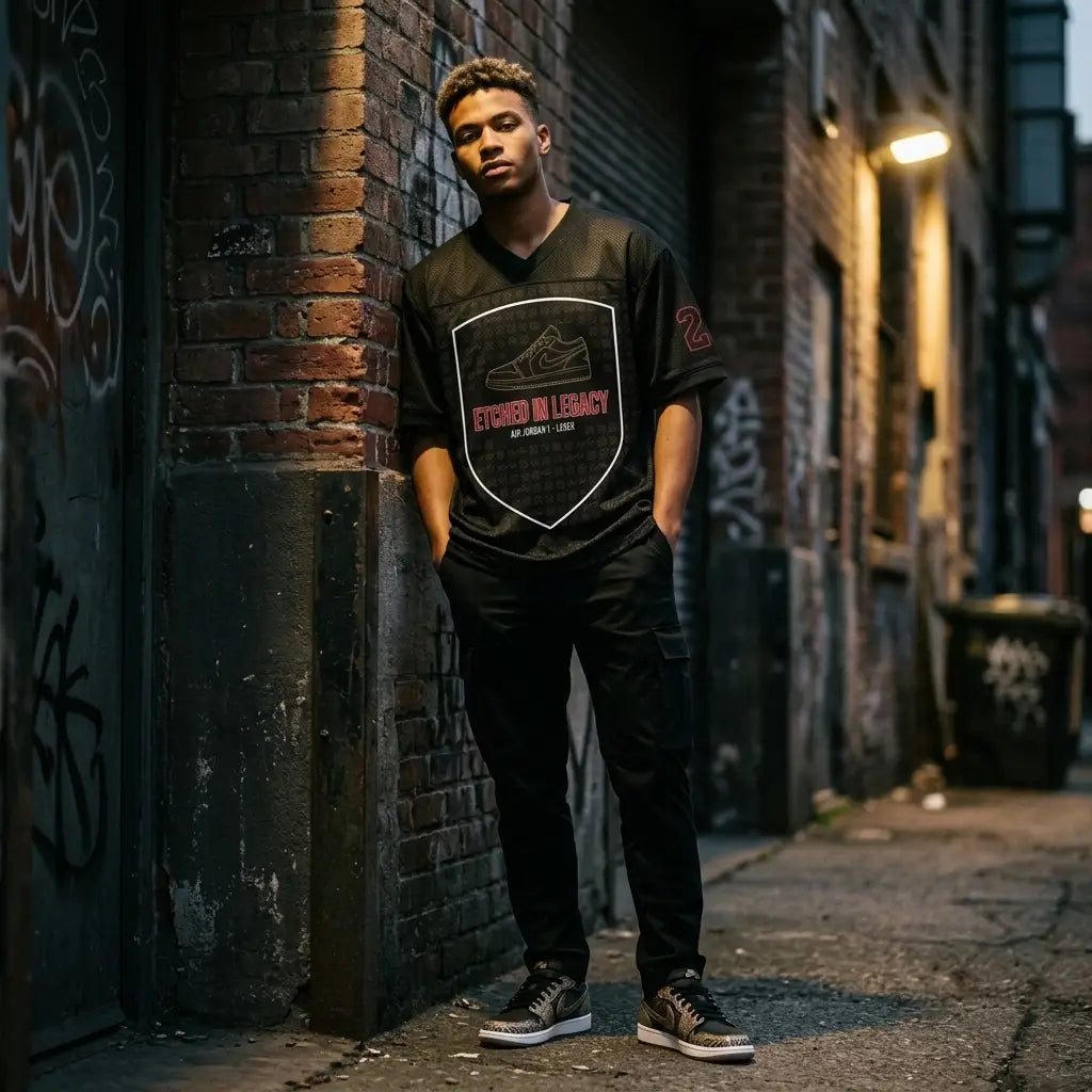 Etched In Legacy Mesh Football Jersey Inspired by Air Jordan 1 Laser Jersey