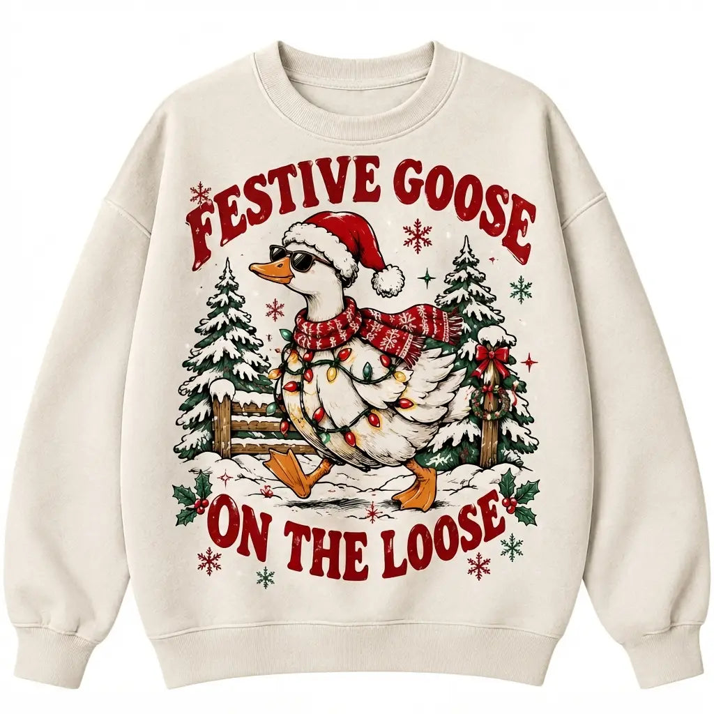 Festive Goose On The Loose Christmas Sweater – Funny Holiday Sweatshirt