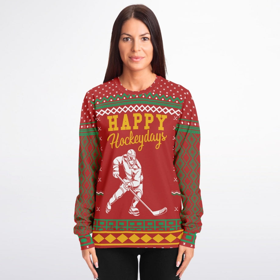 Happy Hockeydays Christmas Sweater – Funny Ugly Holiday Sweatshirt