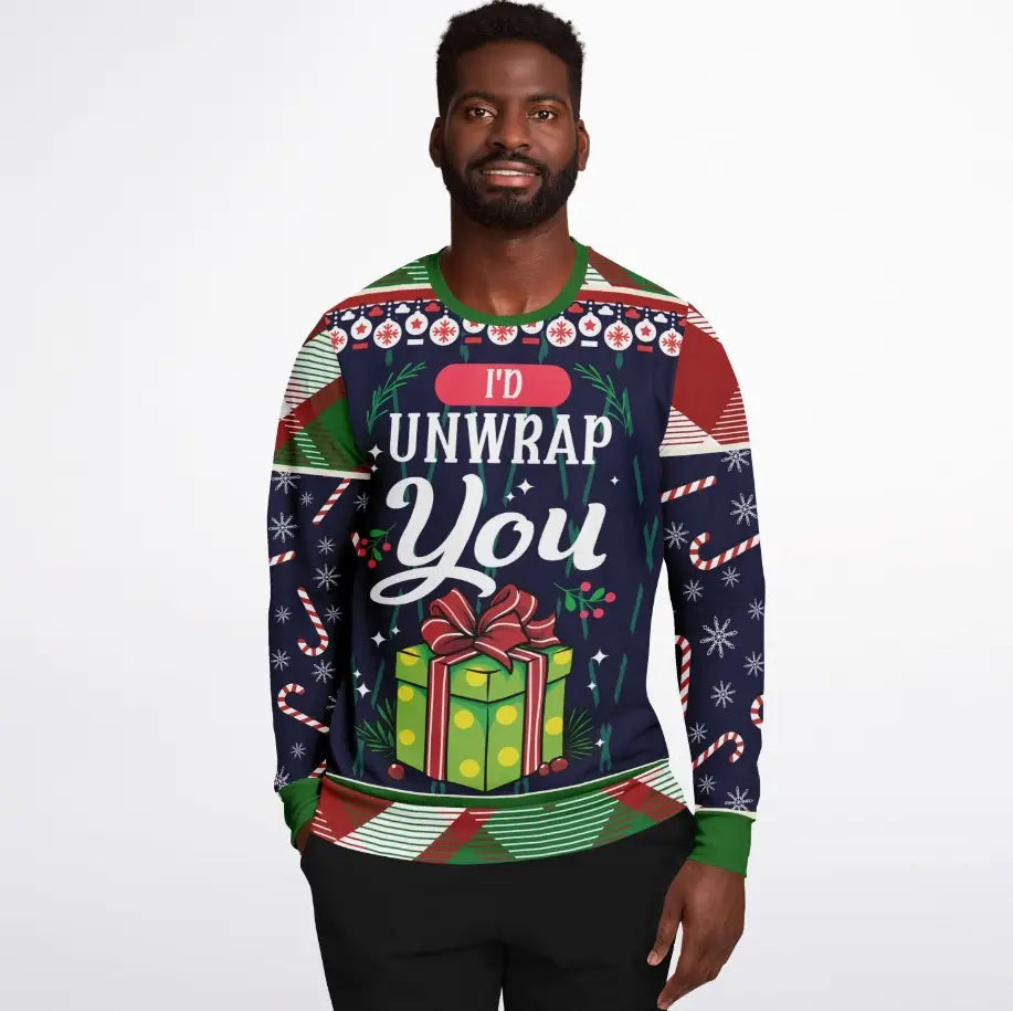 I'd Unwrap You Christmas Sweater – Funny Ugly Holiday Sweatshirt