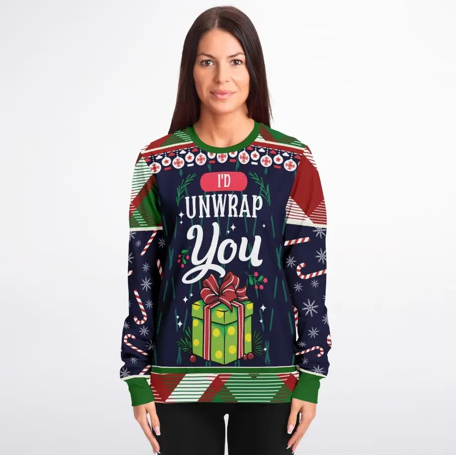 I'd Unwrap You Christmas Sweater – Funny Ugly Holiday Sweatshirt