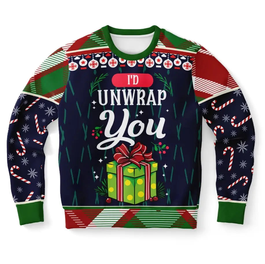 I'd Unwrap You Christmas Sweater – Funny Ugly Holiday Sweatshirt