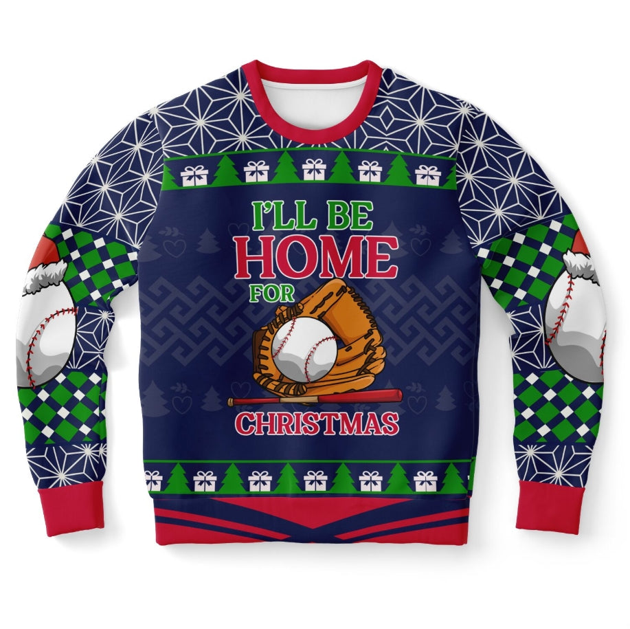 I'll Be Home for Christmas Baseball Christmas Sweater – Funny Ugly Holiday Sweatshirt
