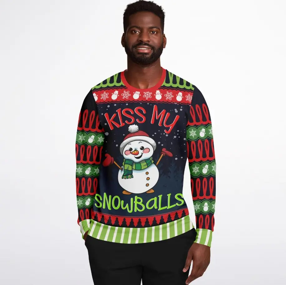 Kiss My Snowballs Snowman Ugly Christmas Sweater