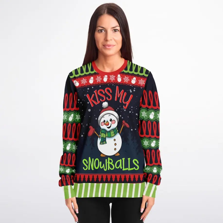 Kiss My Snowballs Snowman Ugly Christmas Sweater