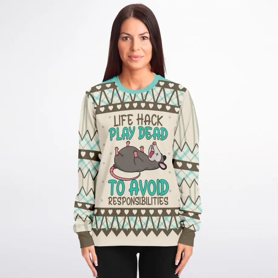 Life Hack Play Dead Christmas Sweater – Funny Possum Holiday Sweatshirt