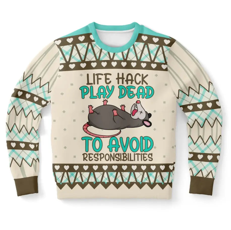 Life Hack Play Dead Christmas Sweater – Funny Possum Holiday Sweatshirt