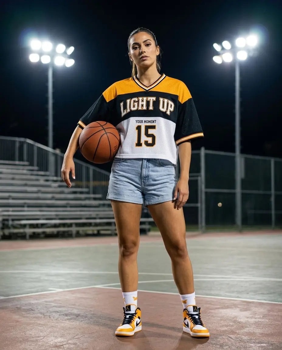Light Up Your Moment Women Crop Top Mesh Jersey Inspired by KD 15 EYBL Peach Jam Jersey