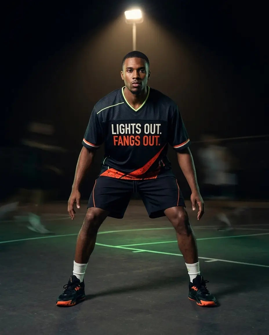 Lights Out Fangs Out Mesh Jersey Inspired by Air Jordan 5 Retro Halloween Jersey