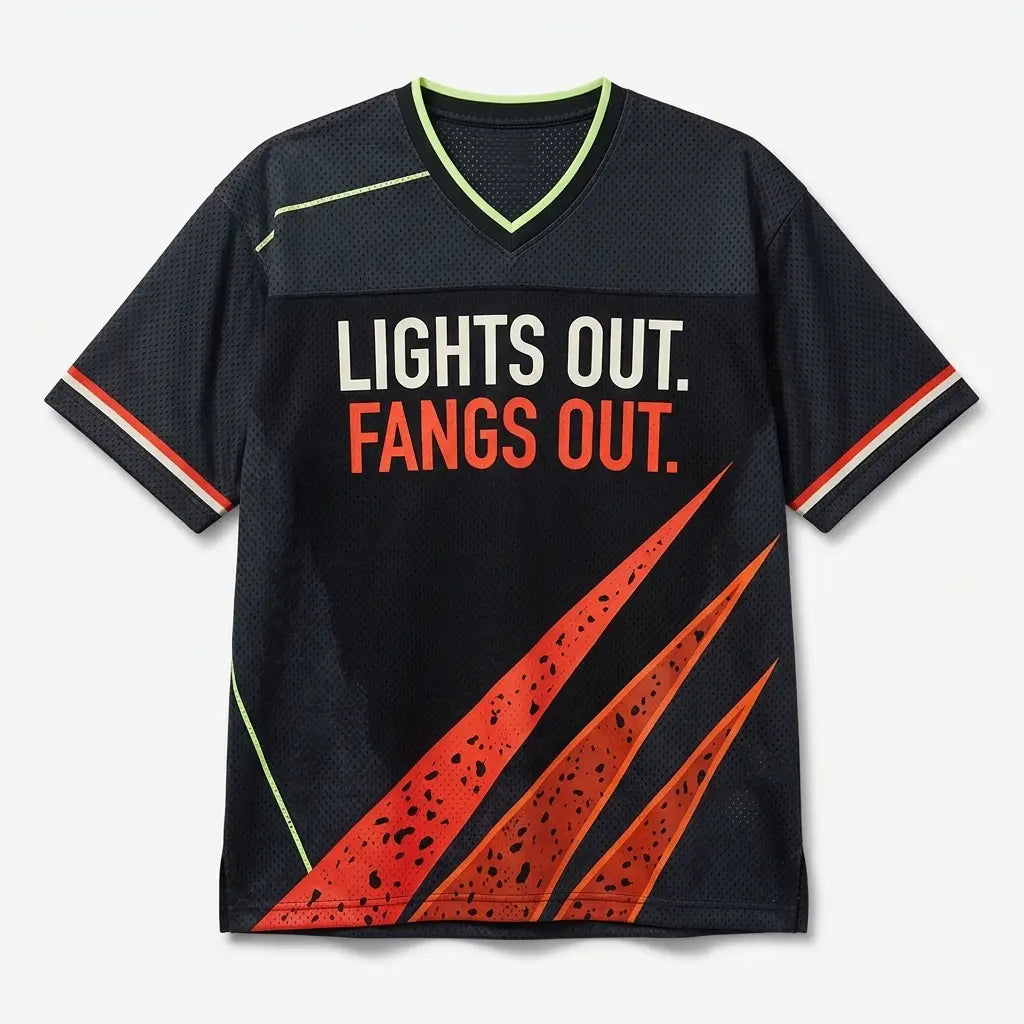 Lights Out Fangs Out Mesh Jersey Inspired by Air Jordan 5 Retro Halloween Jersey