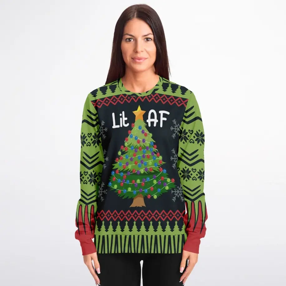 Lit AF Christmas Tree Ugly Christmas Sweater