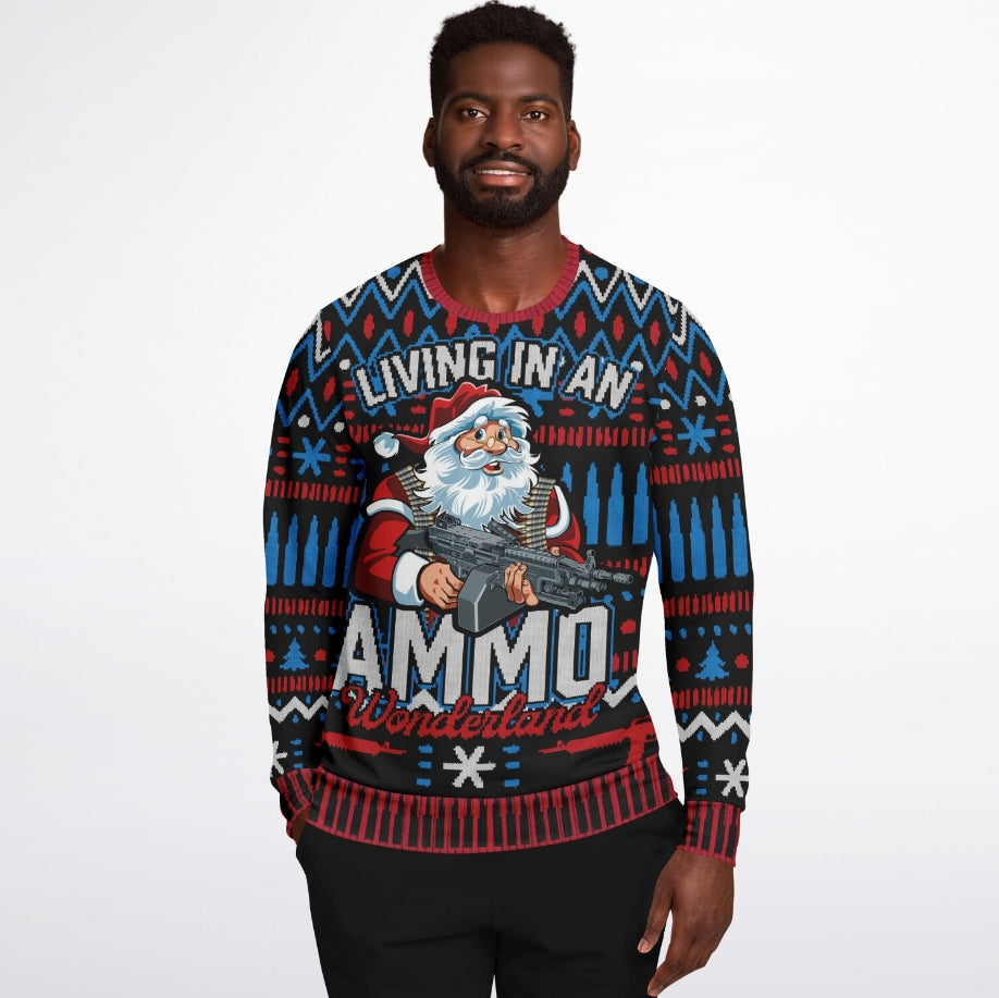 Living In An Ammo Wonderland Christmas Sweater – Funny Ugly Holiday Sweatshirt