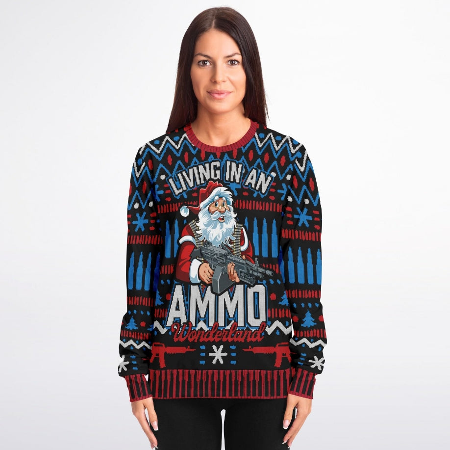Living In An Ammo Wonderland Christmas Sweater – Funny Ugly Holiday Sweatshirt