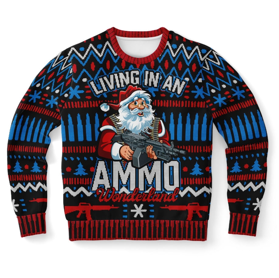 Living In An Ammo Wonderland Christmas Sweater – Funny Ugly Holiday Sweatshirt