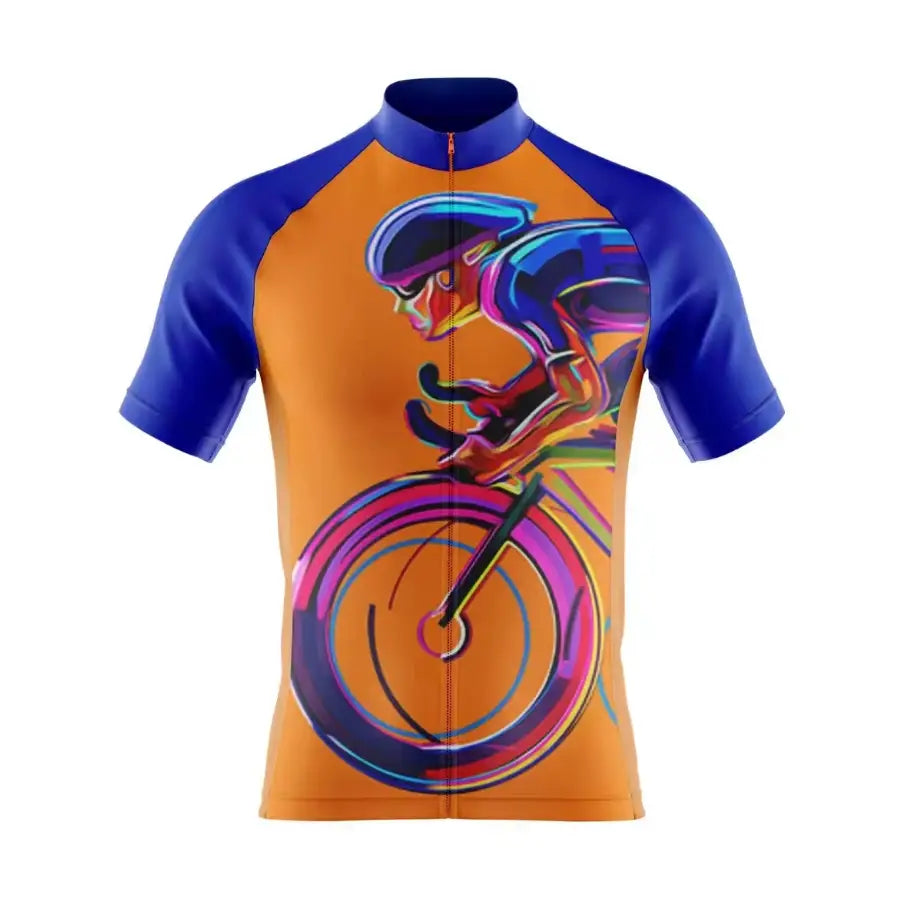 Men’s Full Zip Cycling Jersey – Colorful Graffiti Cyclist Print, Short Sleeve Quick-Dry Breathable MTB Road Bike Tee MCJSS3103