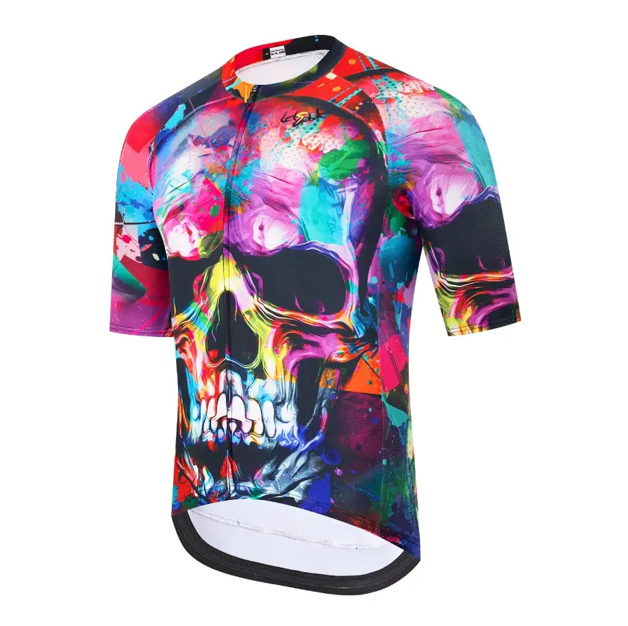 Men's MTB Skull Watercolor Cycling Jersey Short Sleeve - Quick-Dry Mountain & Road Bike Shirt MCJSS3498