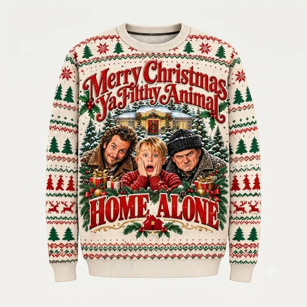 Merry Christmas Home Alone Christmas Sweater – Funny Ugly Holiday Sweatshirt