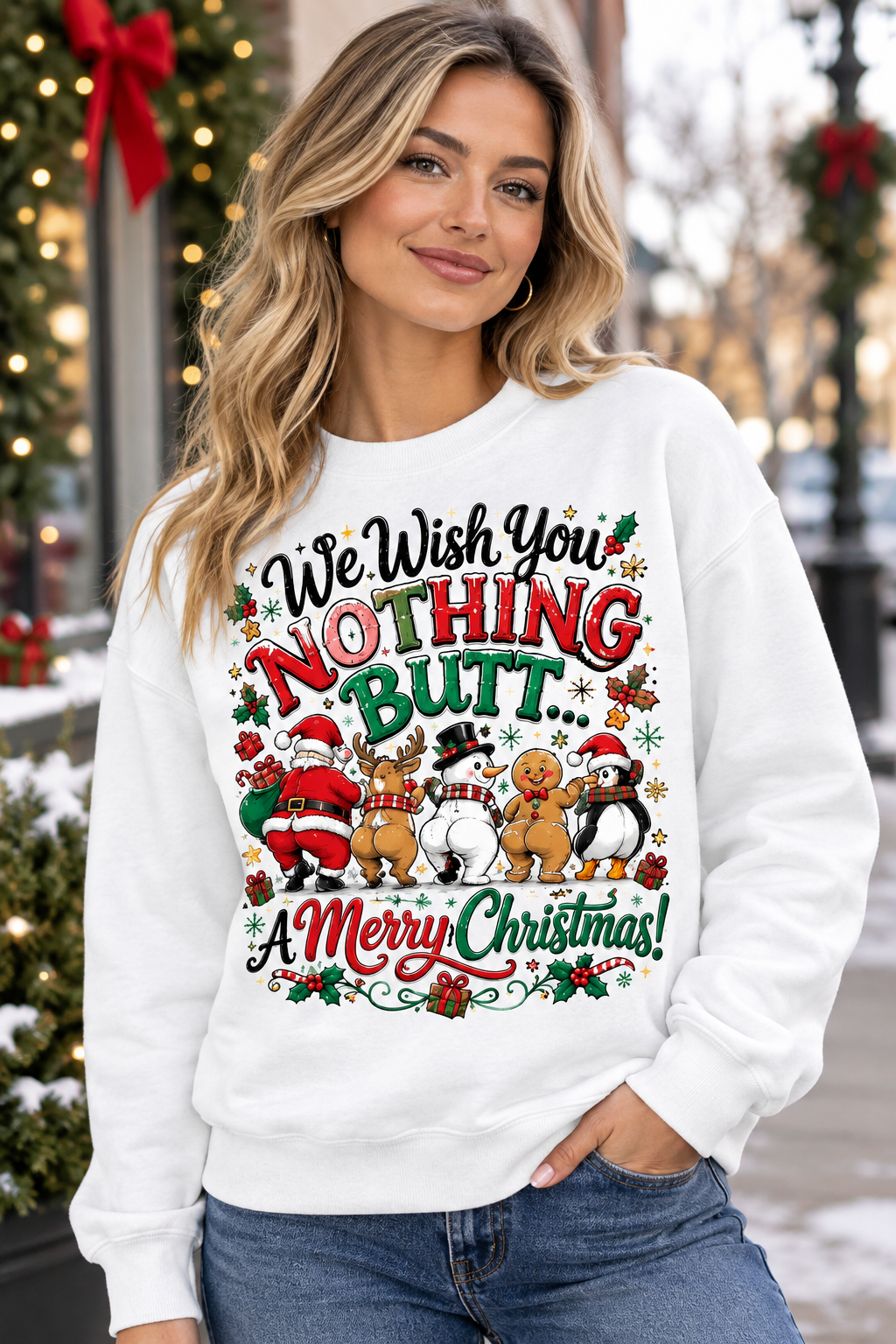 Mockup nữ US mặc sweatshirt