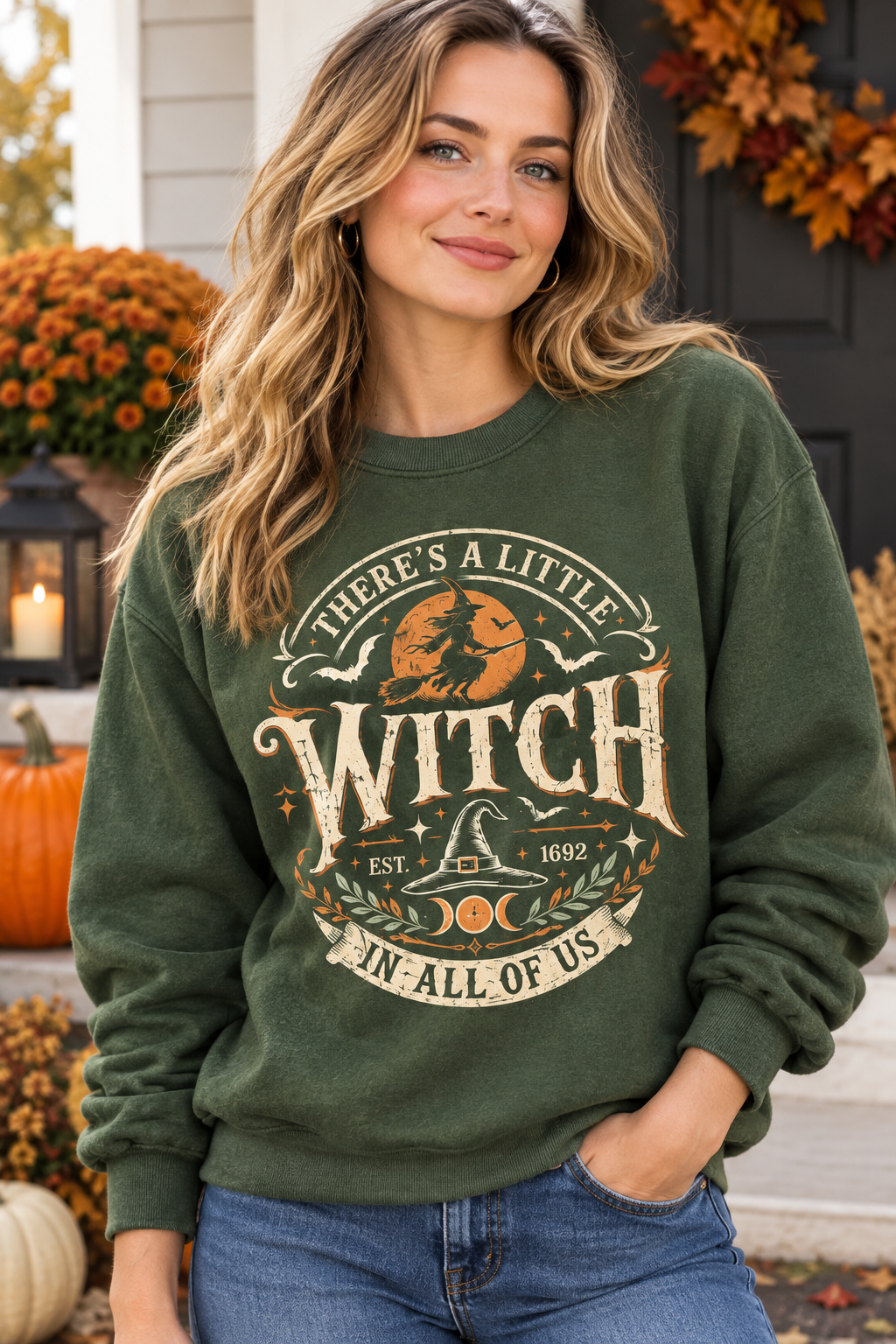 Mockup nữ US mặc sweatshirt