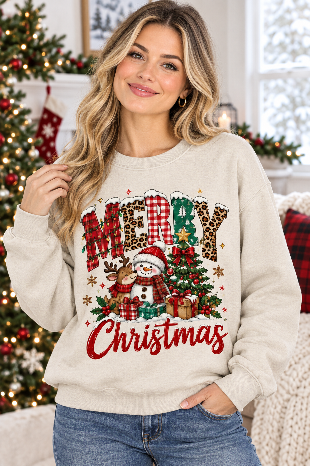 Mockup nữ US mặc sweatshirt