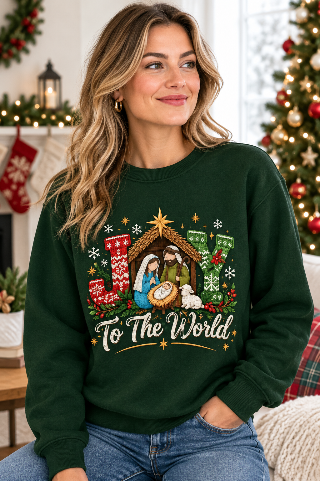 Mockup nữ US mặc sweatshirt
