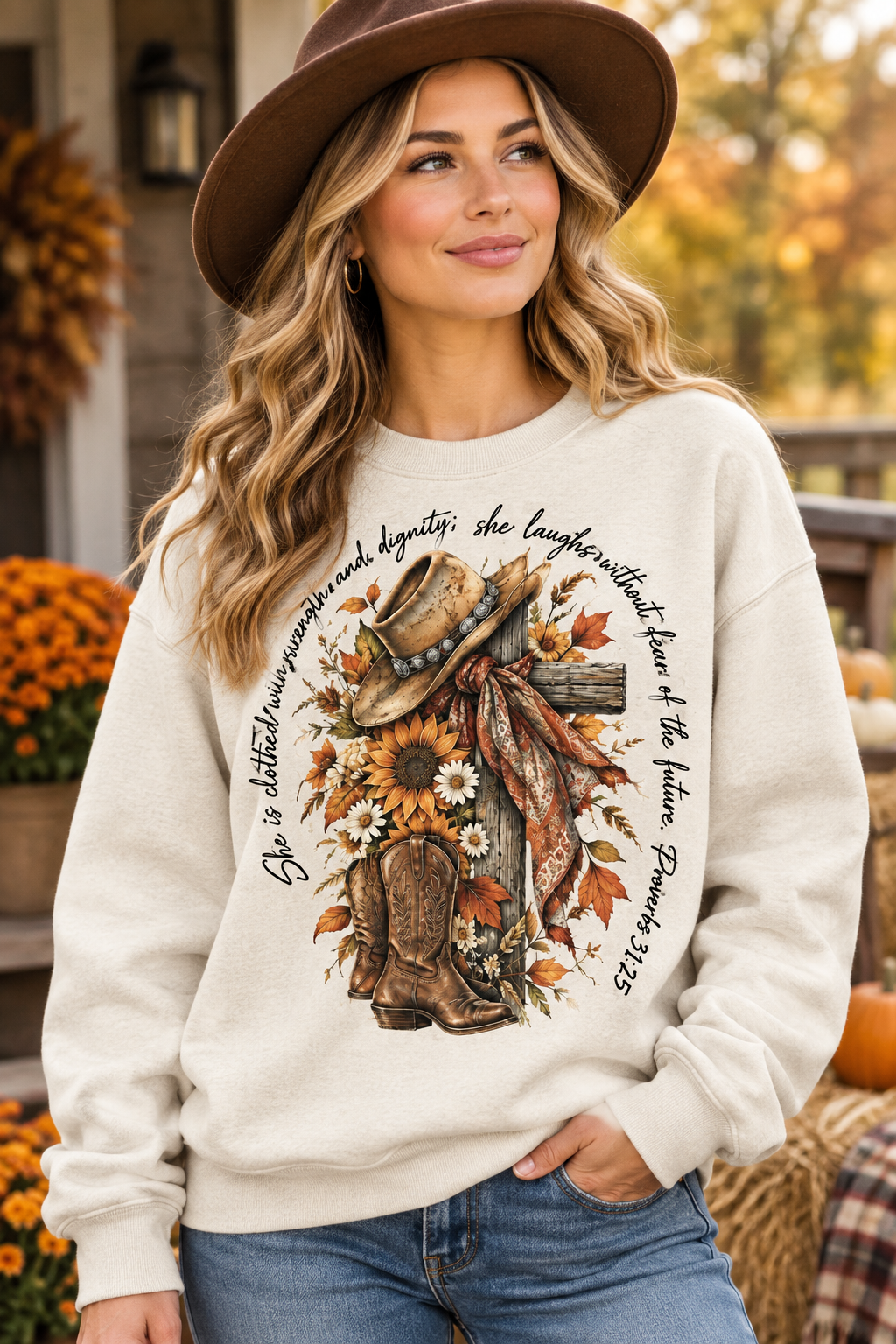 Mockup nữ US mặc sweatshirt