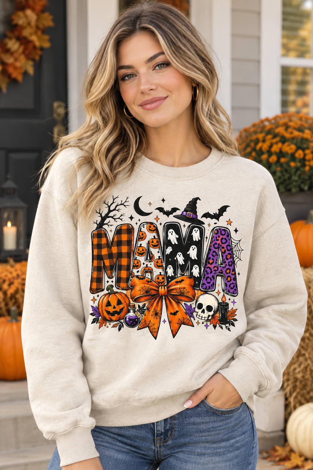 Mockup nữ US mặc sweatshirt
