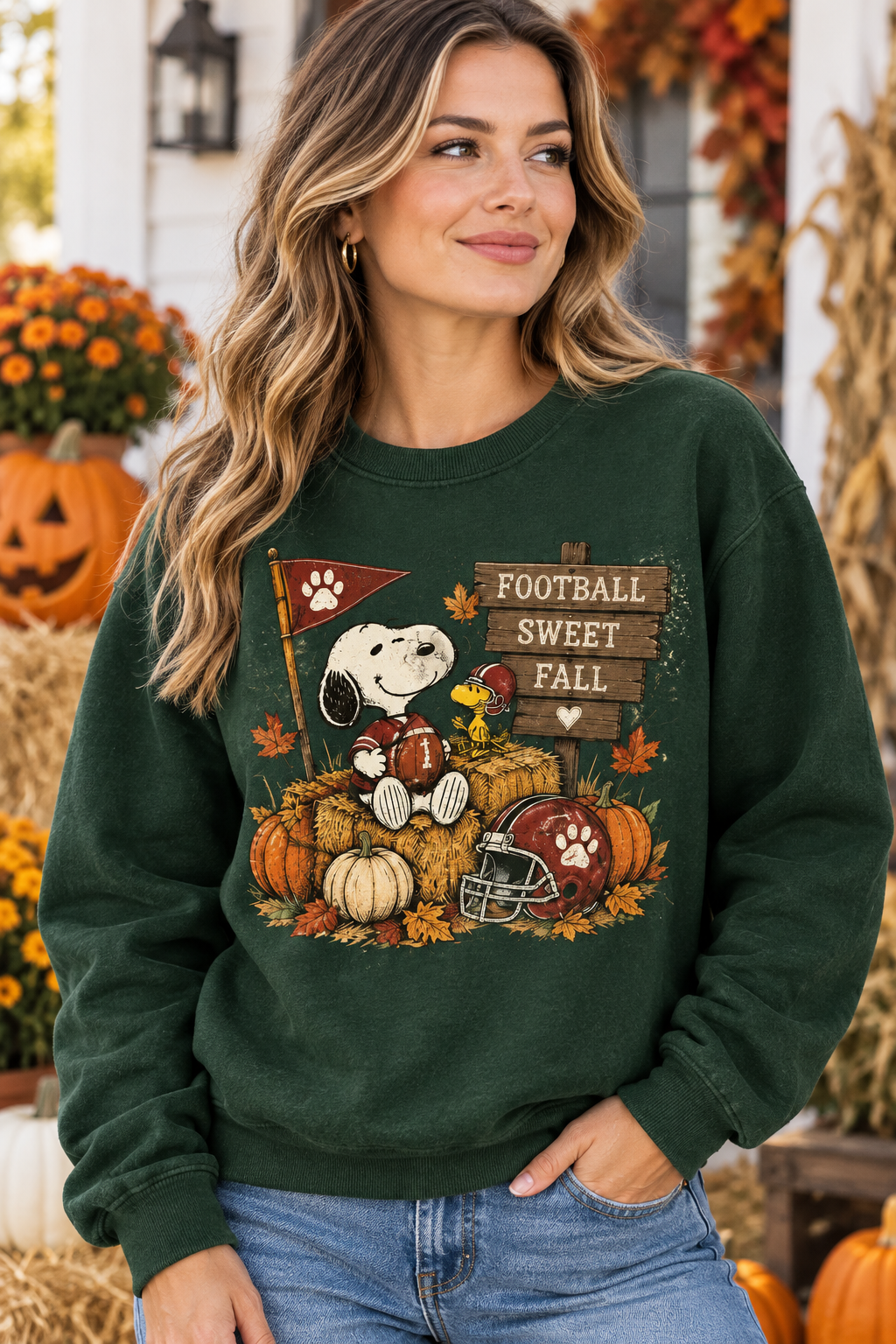 Mockup nữ US mặc sweatshirt
