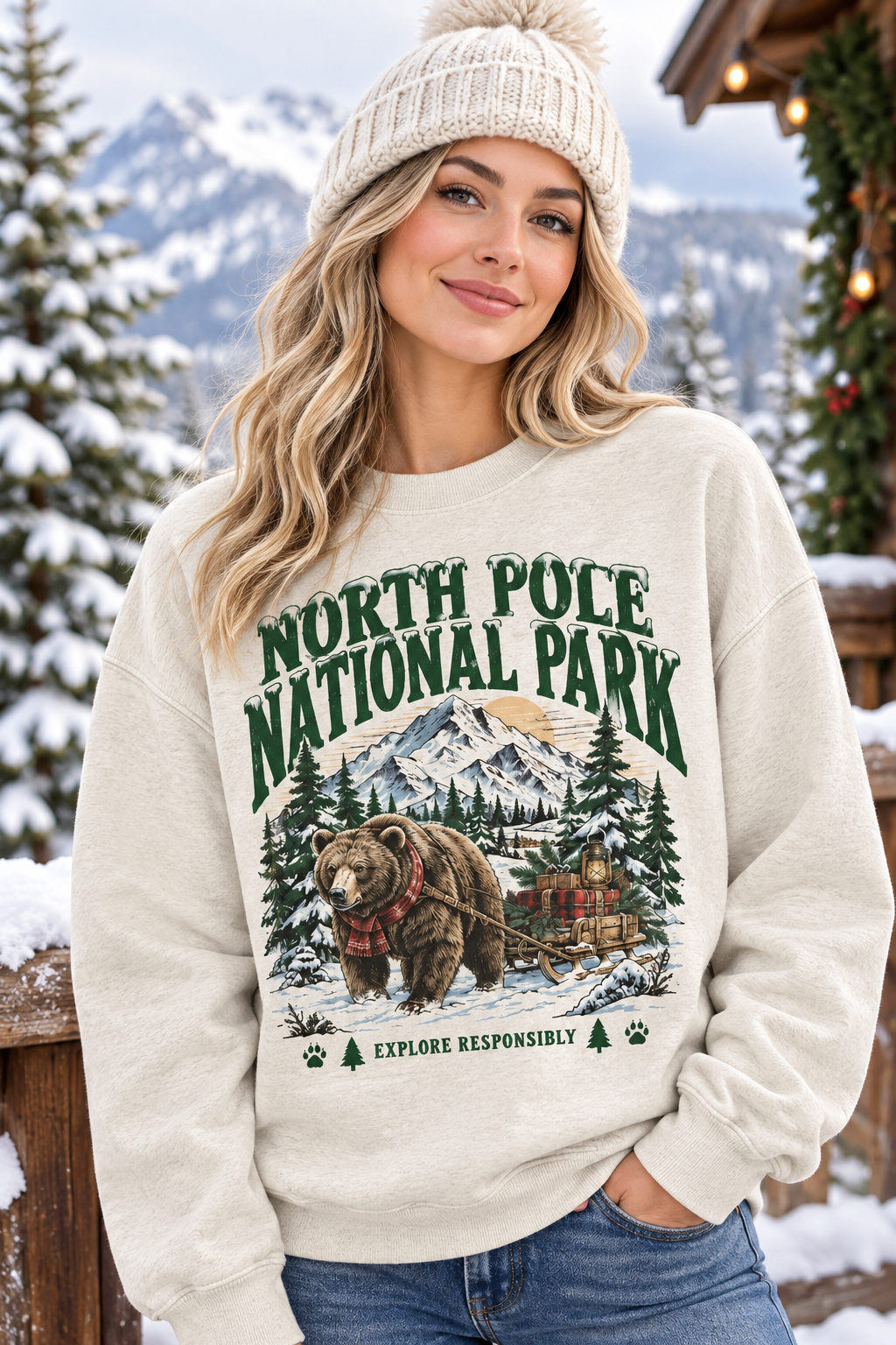 Mockup nữ US mặc sweatshirt