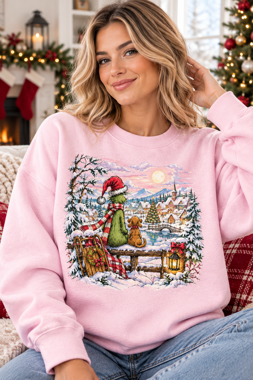 Mockup nữ US mặc sweatshirt