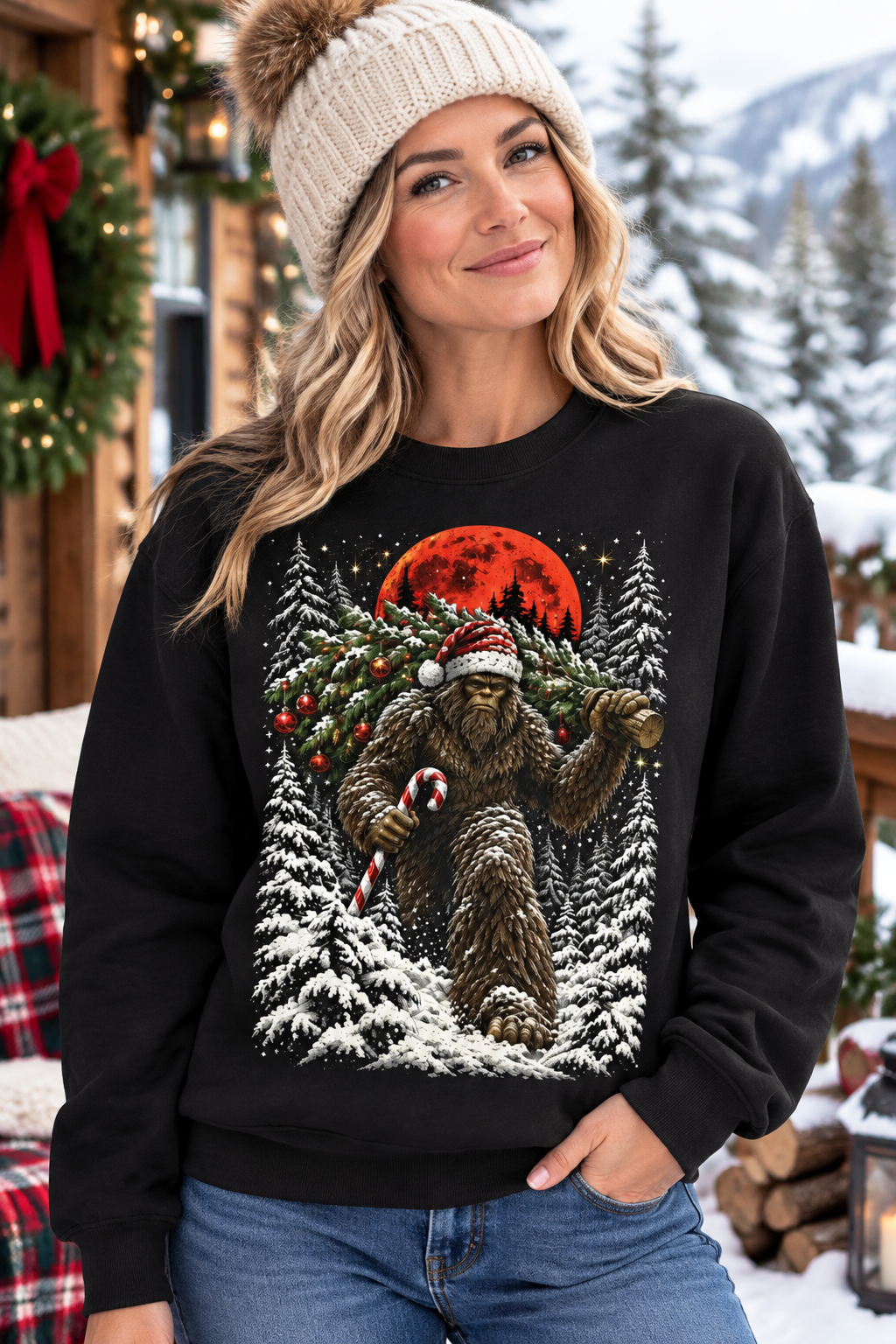 Mockup nữ US mặc sweatshirt