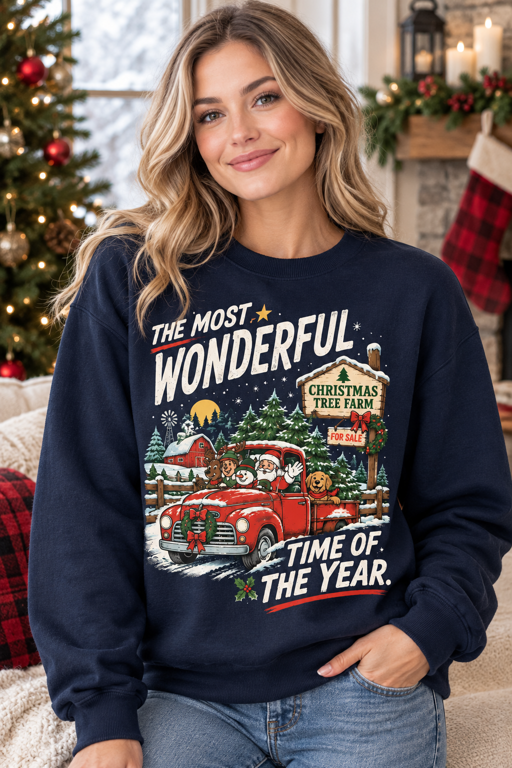 Mockup nữ US mặc sweatshirt