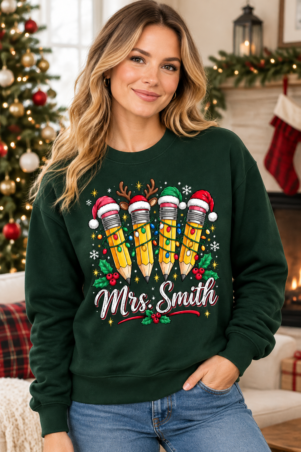 Mockup nữ US mặc sweatshirt
