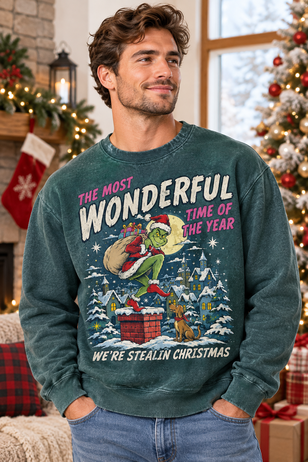 Mockup nam US mặc sweatshirt