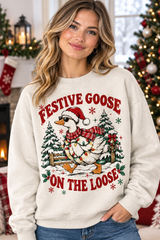 Mockup người mẫu nữ mặc áo Festive Goose On The Loose