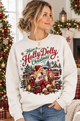 Mockup người mẫu nữ mặc áo Have A Holly Dolly Christmas And Best Golden
