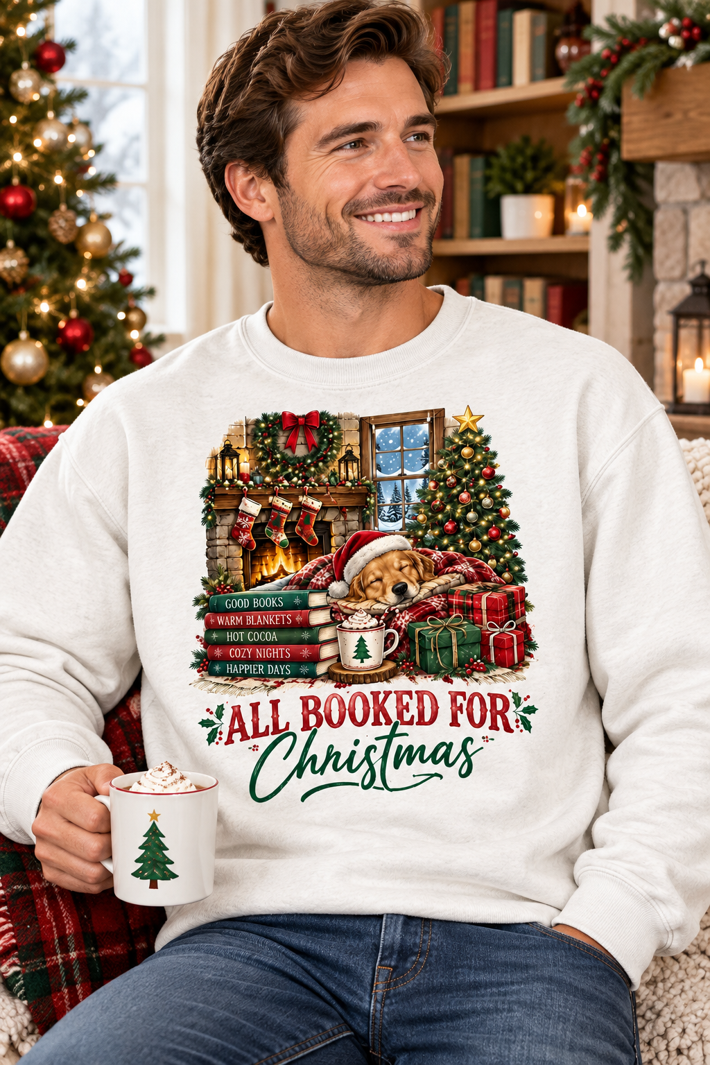 Mockup người mẫu nam mặc áo All Booked For Christmas Golden