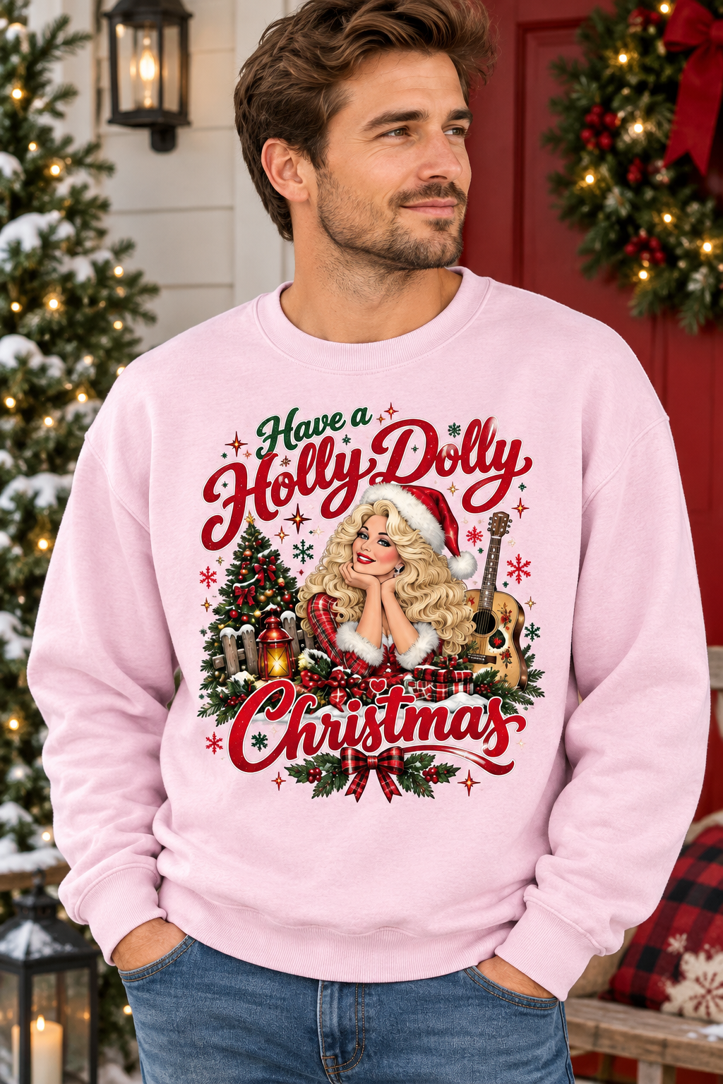Mockup người mẫu nam mặc áo Have a Holly Dolly