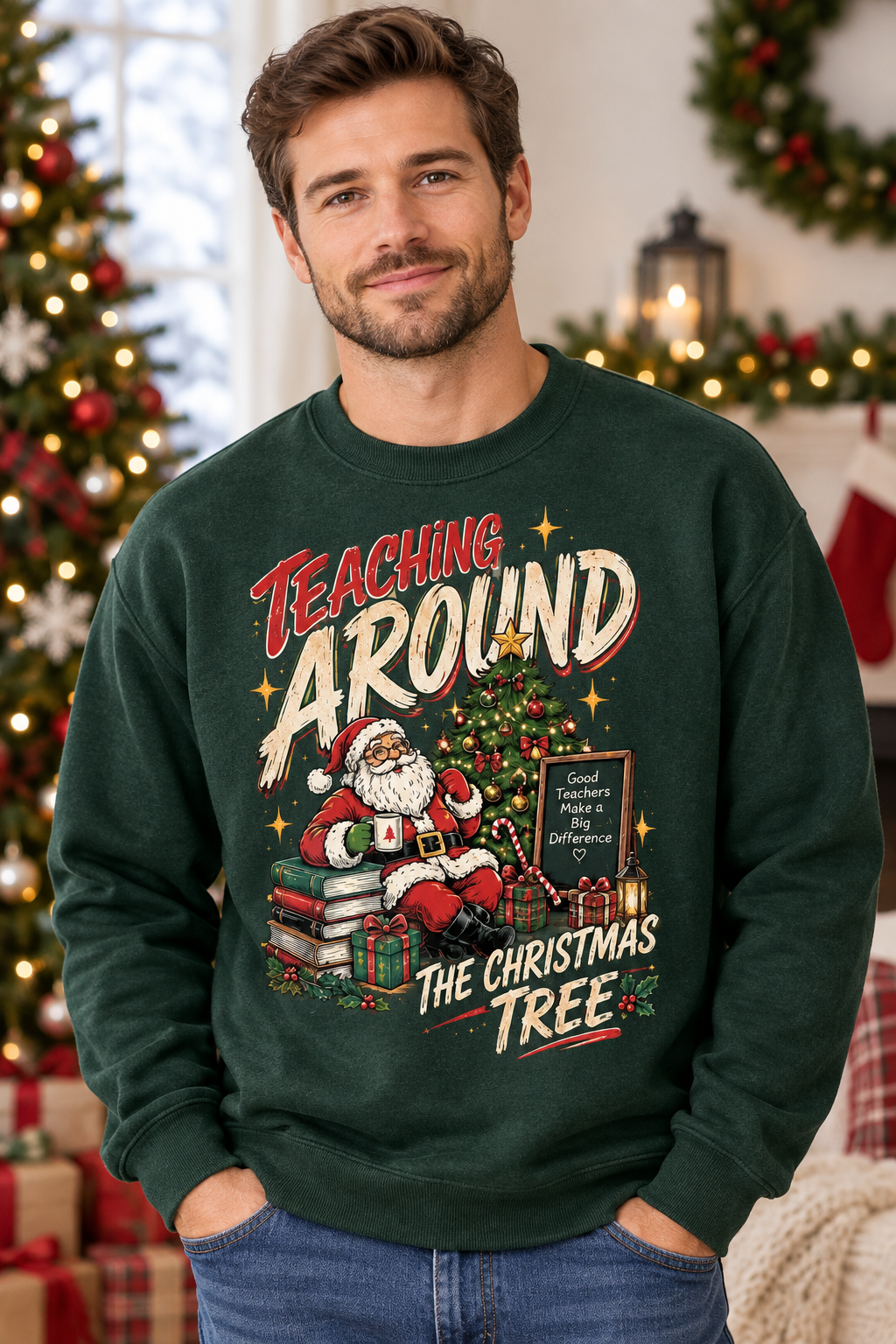 Mockup áo Christmas với người mẫu nam