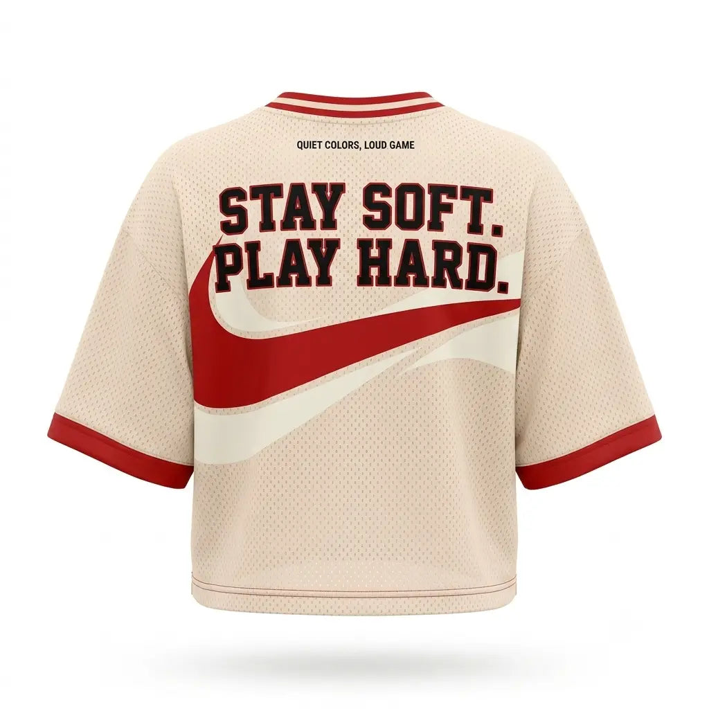 Pale Base, Bold Statement Women Crop Top Mesh Jersey Inspired by Travis Scott x Air Jordan 1 Shy Pink Jersey