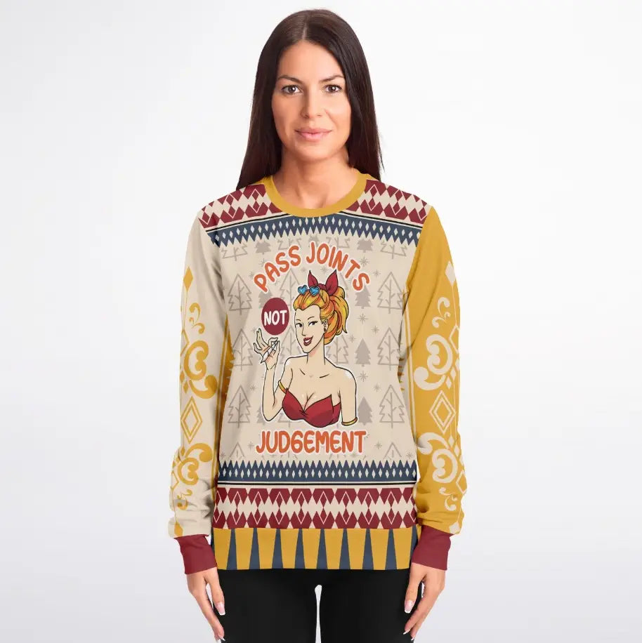 Pass Joints, Not Judgement - Fun and Quirky Ugly Christmas Sweater