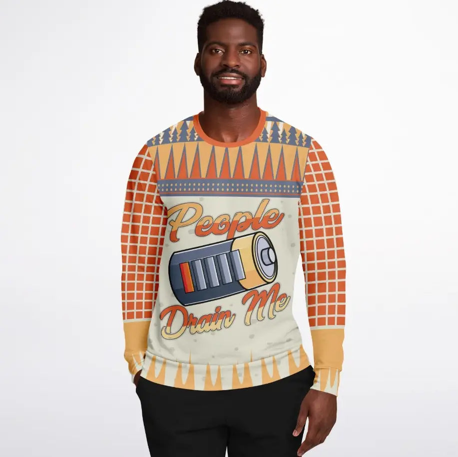 People Drain Me - Low Battery Christmas Sweater – Funny Ugly Holiday Sweatshirt
